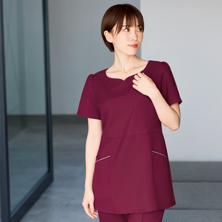 【エステサロン制服】 チュニック白衣 ストレッチ 吸汗速乾 防透　 7号～15号 4色/クリニックユニフォーム