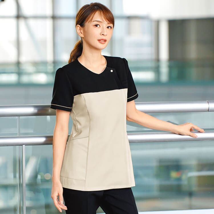 【クリニックユニフォーム】 ツートンカラー ストレッチ 吸汗速乾 防透 7～15号 3色/看護制服