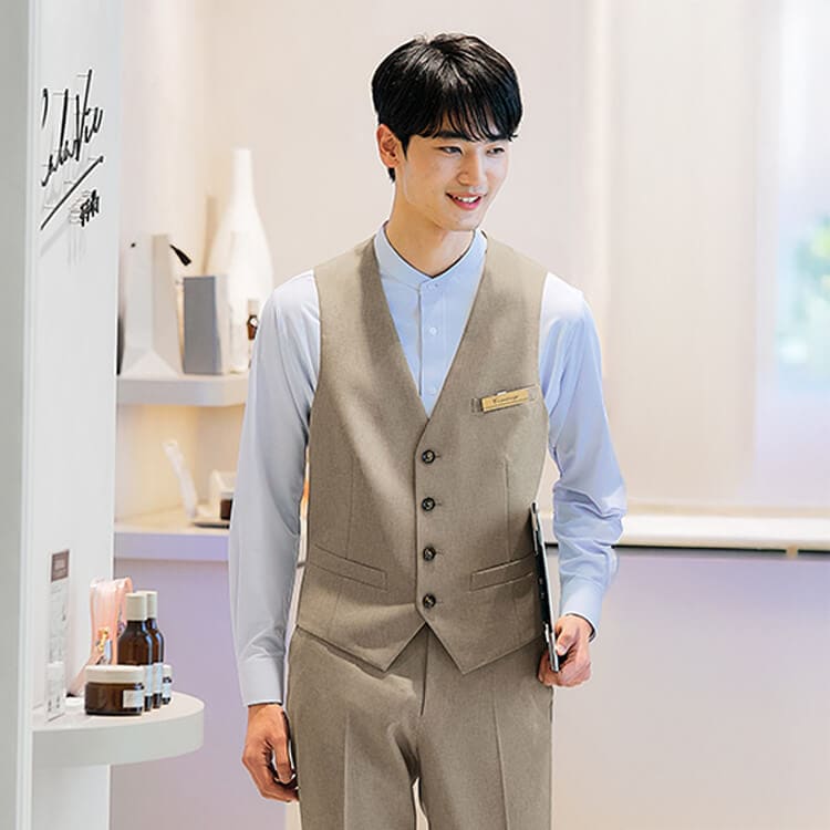 【ベスト制服 メンズ】裏地制電「軽量2WAYストレッチ」4色 S～5L / オフィスユニフォーム 男性用