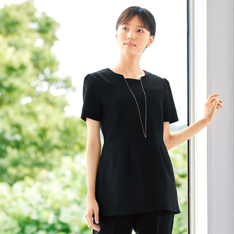 【エステサロン制服 チュニック】 ストレッチ 吸汗速乾 防透 7号～15号 3色 ジャケット/クリニックユニフォーム