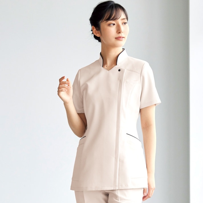 【エステサロン制服 スクラブ】 ストレッチ 防透 7号～15号 4色 ファスナージャケット/クリニックユニフォーム