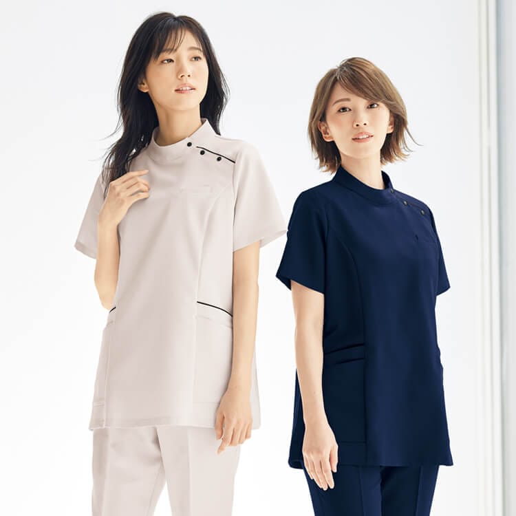 【エステサロン制服 ケーシー型】 ストレッチ 防透 7号～15号 3色 プルオーバージャケット/クリニックユニフォーム