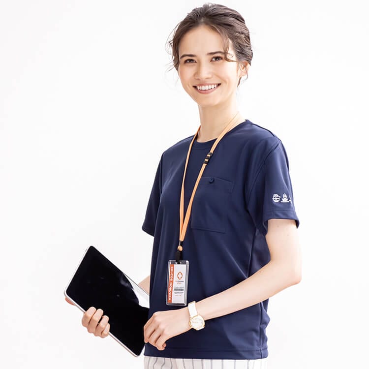 【介護Tシャツ】 再生PET素材100%  消臭速乾・JIS制電 SS～5L 5色/ケアユニフォーム