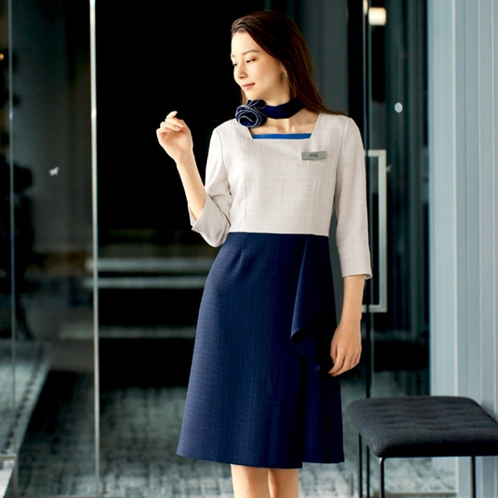 【受付制服ワンピース】 家庭洗濯 5～23号 3色 シャドーチェック ホテル制服/ショールーム制服