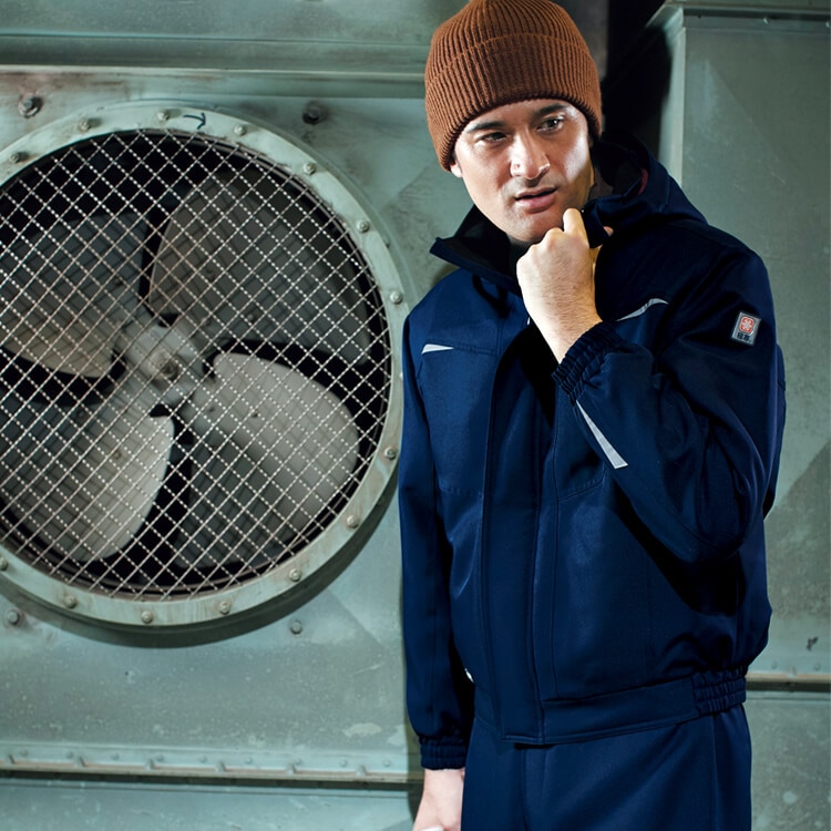 【ポケットなし防寒服ブルゾン】 異物混入防止・寒冷地仕様  S～6L ネイビー/食品冷凍倉庫