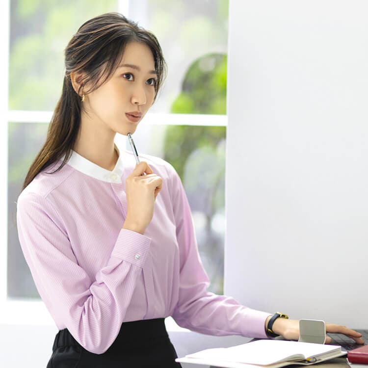 【オフィスブラウス】 ニット素材・ストレッチ・吸汗速乾・ECO・家庭洗濯可 5～23号 2色 /ジェーン・パッカー（当社制服でも着用してます！）