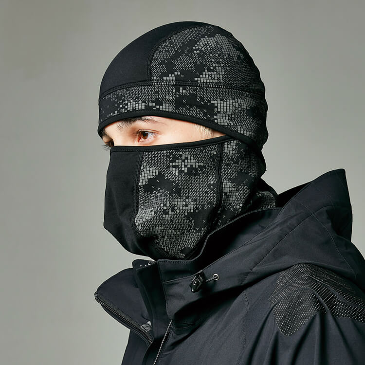 【防寒目出し帽】 「ネックウォーマー兼用！」反射プリント・作業帽子・防風保温  フリー ブラック /TSデザイン