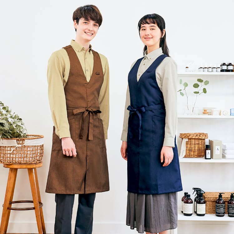 【飲食制服エプロン】 環境配慮  食物天然染色　前中心丈 78cm/スタッフユニフォーム