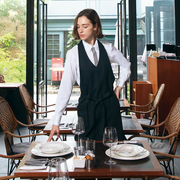 【飲食店ベスト型エプロン】 男女兼用 前中心丈 76cm フリーサイズ ブラック色 /レストランユニフォーム