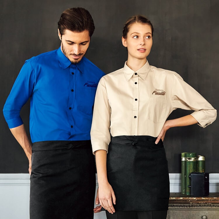【七分袖シャツ制服】 6色展開・SS～4L  飲食ユニフォーム/業務スタッフ制服