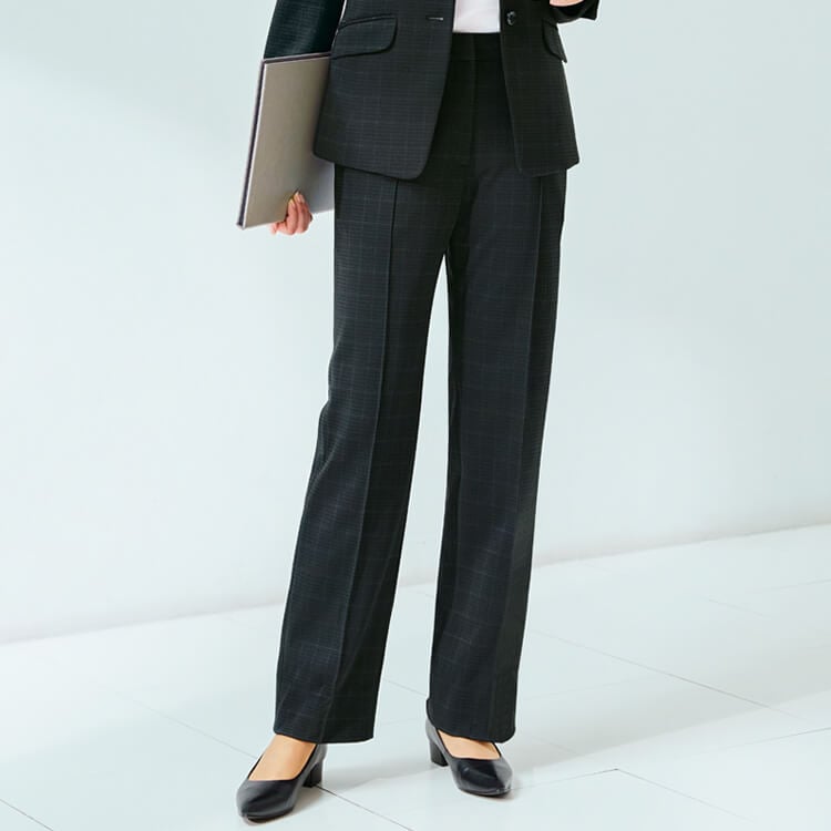 【事務服パンツ 軽量素材】 ニットストレッチ・制電防シワ・ウエストゴム 5～23号 2色/ズボン制服 女性用