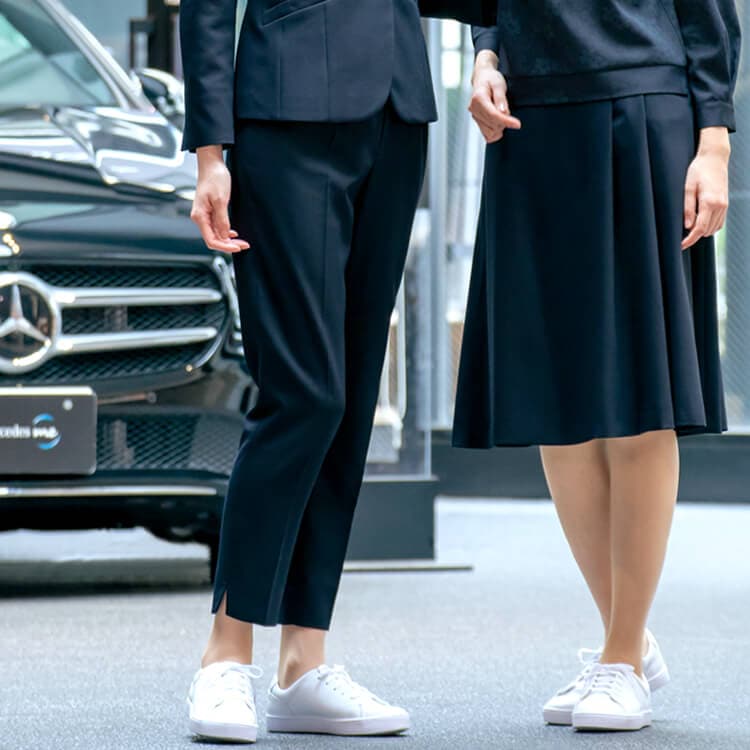 【店舗パンツ テーパード】65cm丈・ストレッチ・消臭・ECO・家庭洗濯 5～17号 ネイビー ショールーム制服/コンシェルジュ