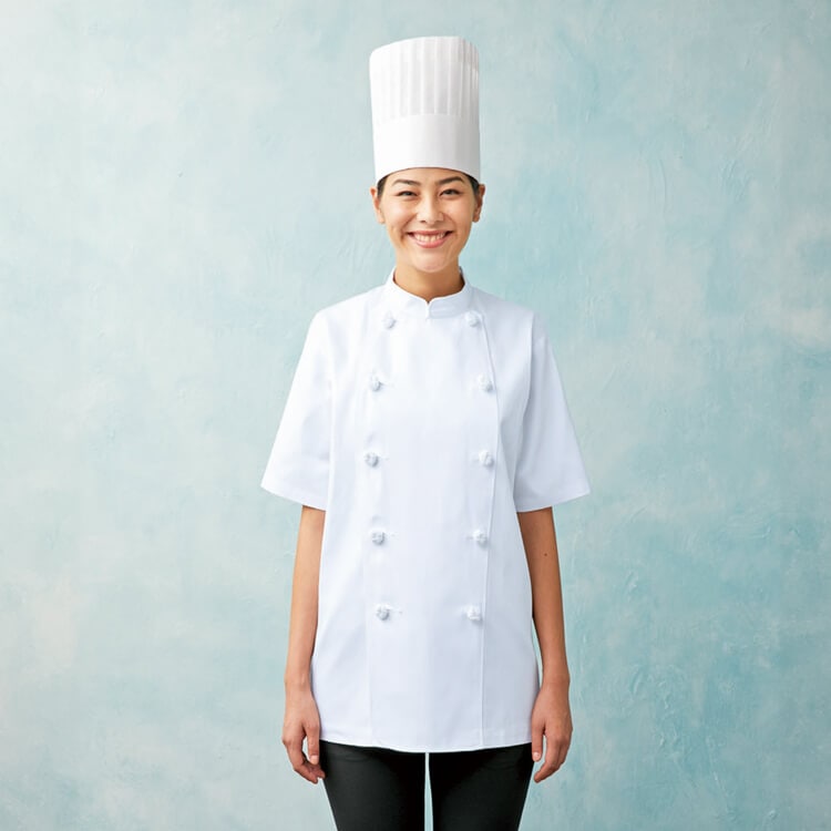 【コックコート綿100% 半袖】 男女兼用・吸汗 S～6L ホワイト シェフ/厨房用白衣