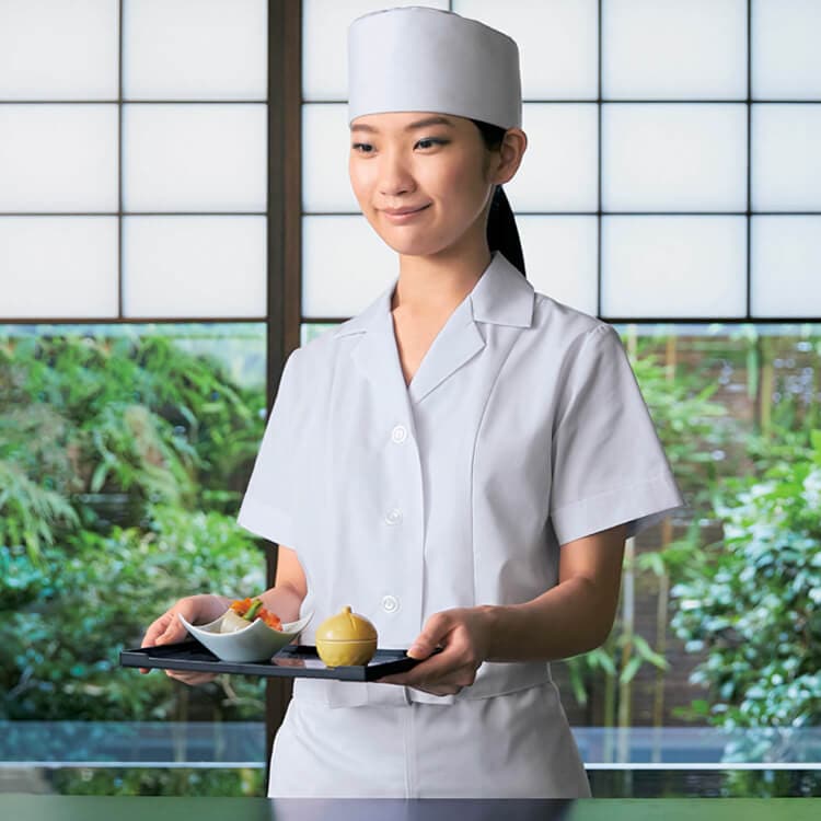 【調理白衣 半袖 女性用】吸汗制菌  S～4L 2色  和食厨房・蕎麦屋 / 寿司屋制服 レディース
