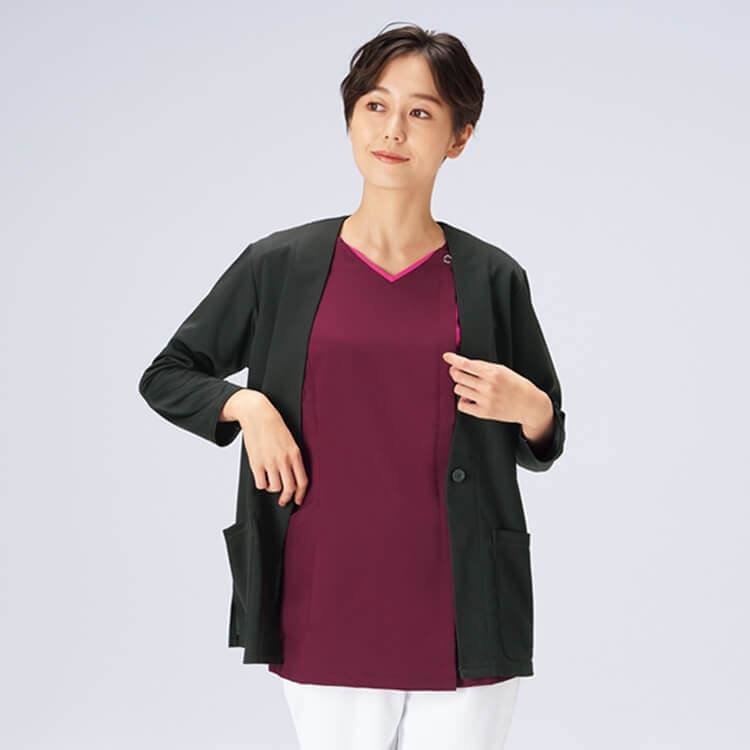 【介護ユニフォーム カーディガン】 レディース  S～4L 3色   ケア施設スタッフ制服/女性用