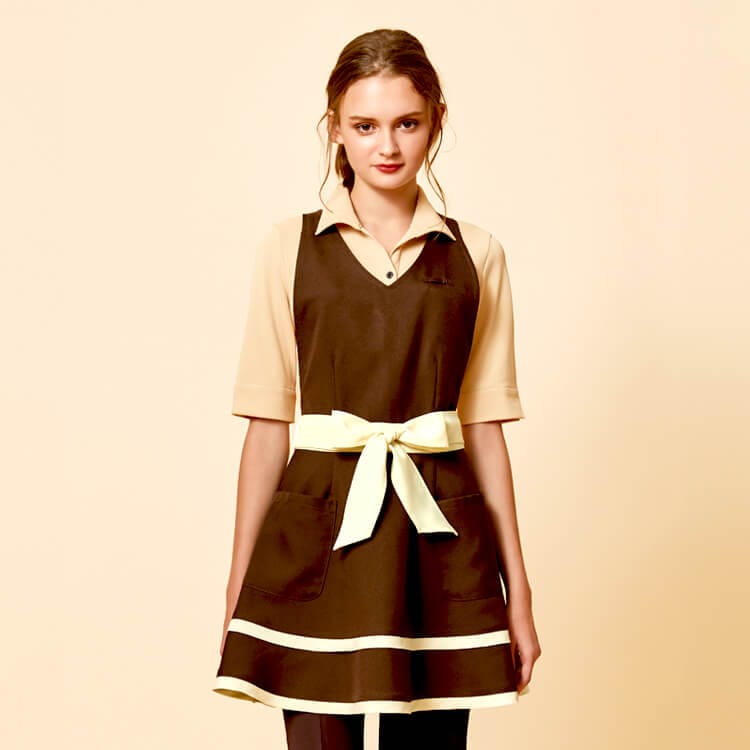 【エプロンドレス】 「リボン付き」 家庭洗濯可 フリー 2色 / 店舗ユニフォーム