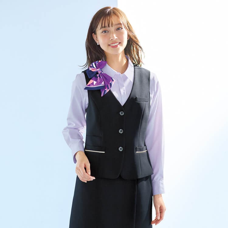 【事務服ベスト シャドーチェック柄】 ストレッチ ECO素材 抗菌 （家庭洗濯可） 5～21号 2色/会社制服