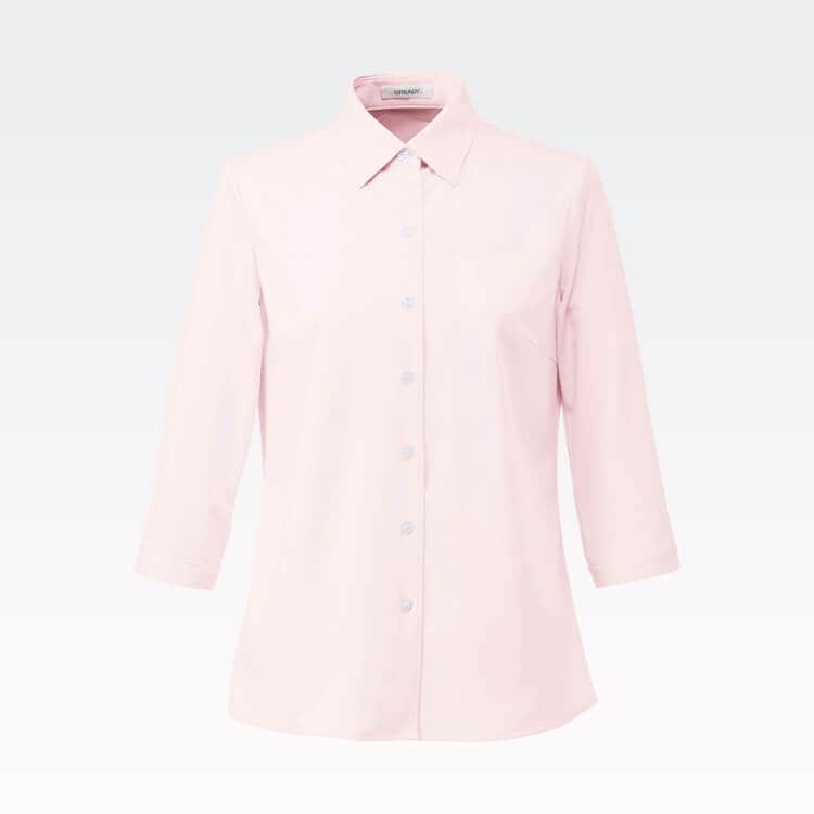 【事務服ブラウス 七分袖】 抗菌防臭・ニットストレッチ・吸汗速乾・防汚加工・ノーアイロン 5～19号 4色 /会社制服