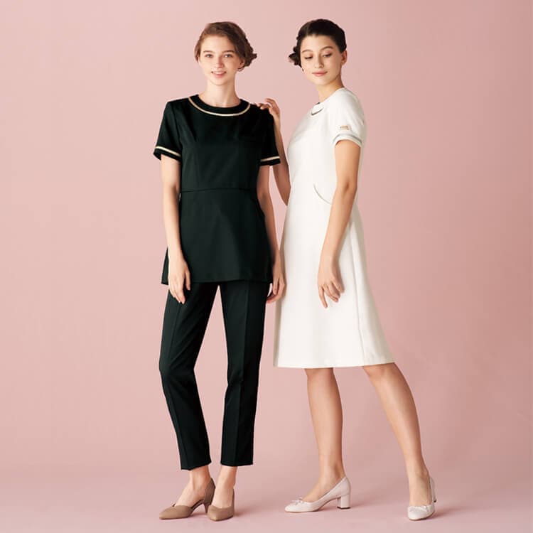 【エステサロン制服 チュニック】 制菌素材・透け防止・ストレッチ・工業洗濯可 SS～3L 3色 ミシェルクラン