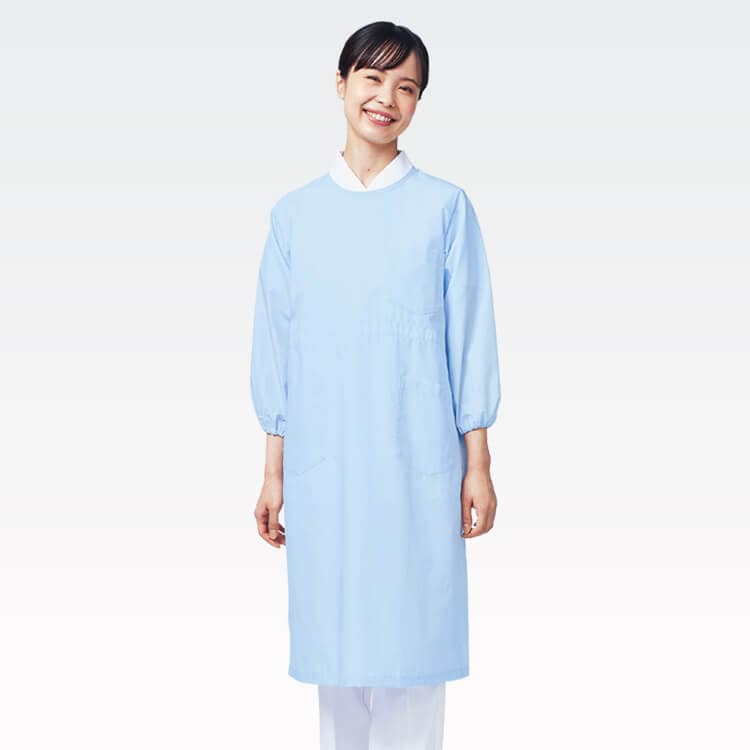 【感染予防衣 長袖】 「菌の繁殖を抑制する素材」 制菌防汚 S～5L 4色 SEK赤　看護エプロン/病院ユニフォーム