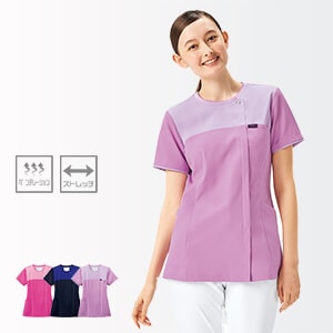 【介護スクラブ レディース】 「涼しい仕様！」ストレッチ・S～4L 3色 介護士ユニフォーム/女性用