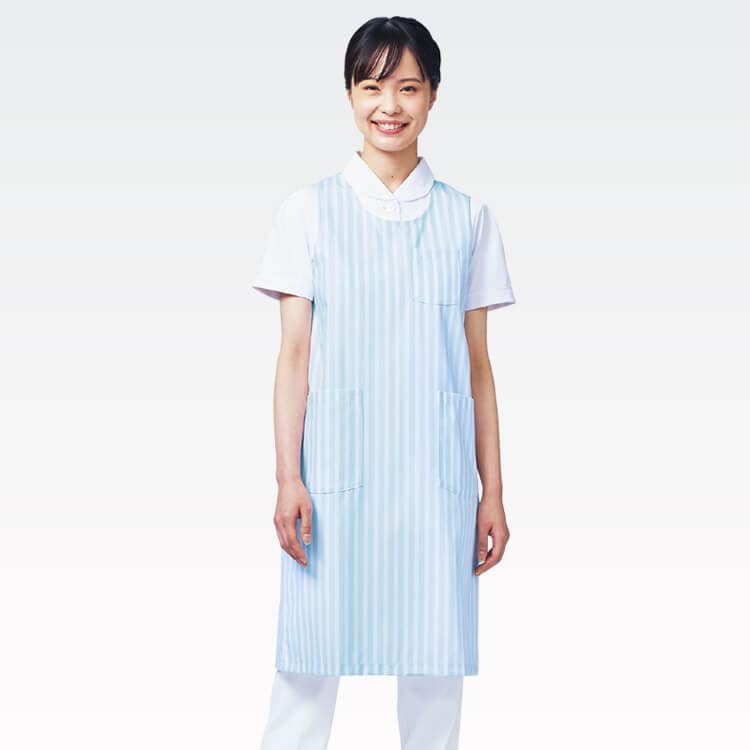 【予防衣エプロン】 「菌の繁殖を抑える素材」 ストライプ柄 制菌制電 S～L 3色 SEK赤 / 介護士ユニフォーム (SUI74-54)