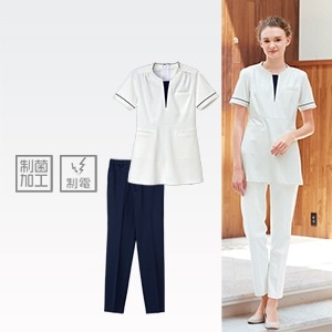 【エステ制服チュニック 上下セット】抗菌加工・制電防汚   S～EL /サロンユニフォーム