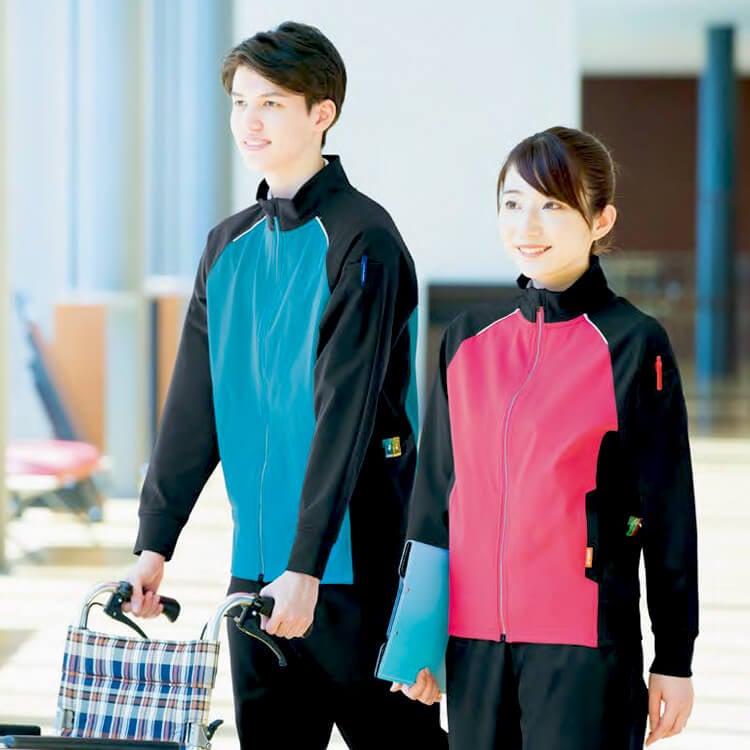 【介護ジャージ】ジャケット・男女兼用・ストレッチ・軽量 3S～6L /ケアヘルパー制服