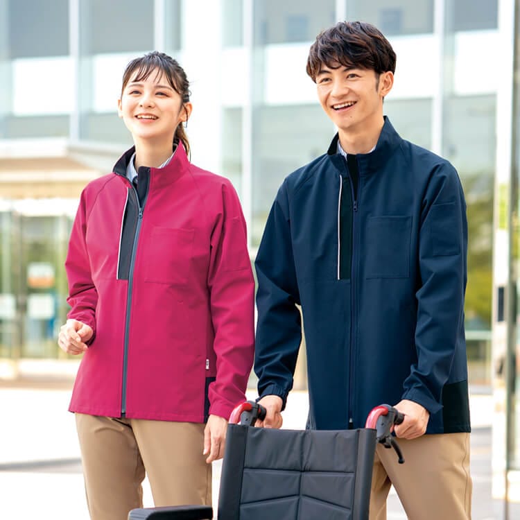 【介護ユニフォームブルゾン】 抗菌抗ウイルス・JIS制電・消臭・防汚 4色　SS～4L /ケアスタッフジャンパー