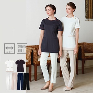 【エステユニフォーム 上下セット】 透け防止・抗菌素材・制電防汚 （チュニック＆パンツ） S～EL/ナガイレーベン