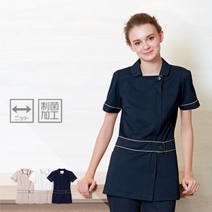 【エステユニフォーム チュニック】 抗菌制電・防汚素材  ベージュ　ネイビー　オフホワイト  S～EL /ナガイレーベン