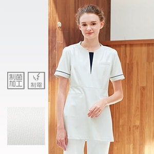 【エステユニフォーム チュニック】 抗菌制電・防汚・ S～EL   ネイビー×ホワイト /ナガイレーベン