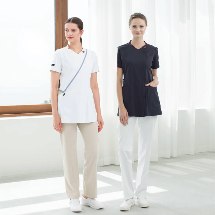 【エステユニフォームチュニック ネイビー色】 抗菌防汚・制電吸水 S～EL /エステティシャン制服