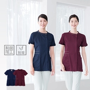 【エステユニフォーム チュニック】 抗菌加工・制電防汚・吸水 S～EL 2色/エステティシャン制服