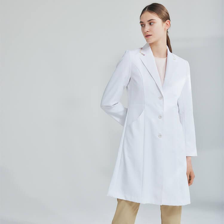 【ドクターコートレディース】 シングル 「衿とウエストベルト配色」 ポリ100％ S～3L ローラアシュレイ/女性用白衣