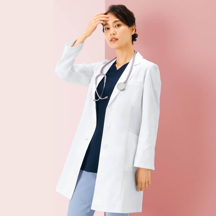 【ドクターコート レディース】 シングル・S～3L 「両脇ポケット」 女性用診察白衣 / ワコール