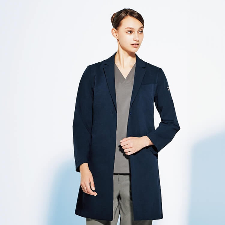 【ドクターコート レディース】 軽量ストレッチ・制菌加工・女性用診察白衣  S～3L ネイビー色/ブラック色