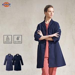 【ドクターコートレディース ディッキーズ 】 「色落ちしにくい素材」 七分袖・シングル Dickies S～４L 2色 ネイビー色