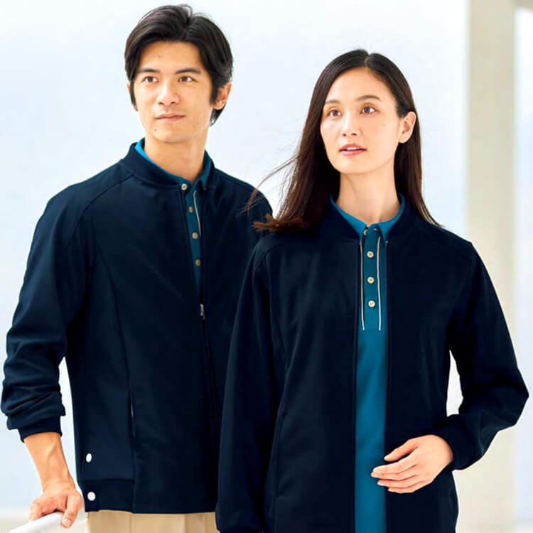 【介護職員ジャケット】 ストレッチ・吸汗速乾・制菌・工業洗濯可・男女兼用 SS～5Lサイズ ネイビー /ケアヘルパー制服ブルゾン