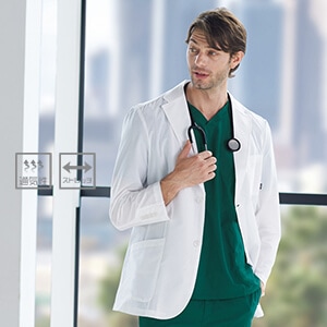 【白衣ジャケット夏服  メンズ】ストレッチ 「通気性抜群！」 撥水加工・S～4L /診察着 男性用
