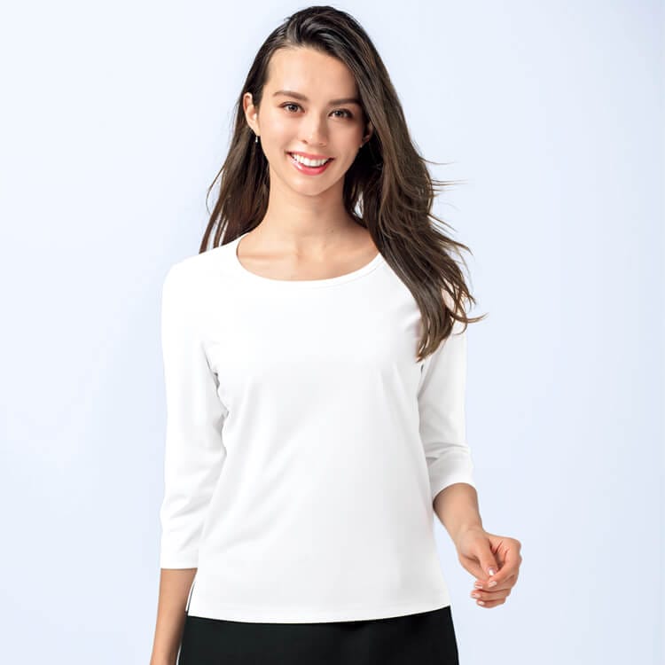 【カットソー制服 七分袖】 制菌速乾・UVカット・透け防止 5～21号  ホワイト ブラック / レディースインナー