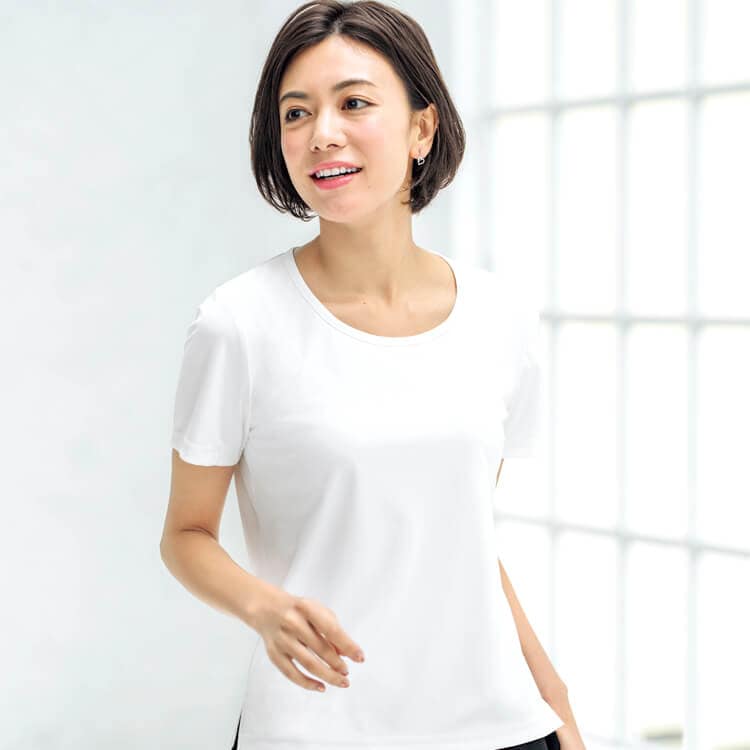 【カットソー制服 半袖】制菌速乾・UVカット・透け防止 5～21号 ホワイト ブラック /レディースインナー