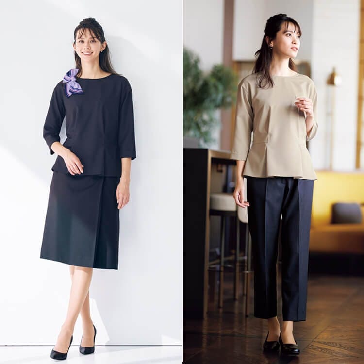 【プルオーバー制服】夏向き・ストレッチ・家庭洗濯可  ベージュ/ネイビー （当社制服でも着用してます！）