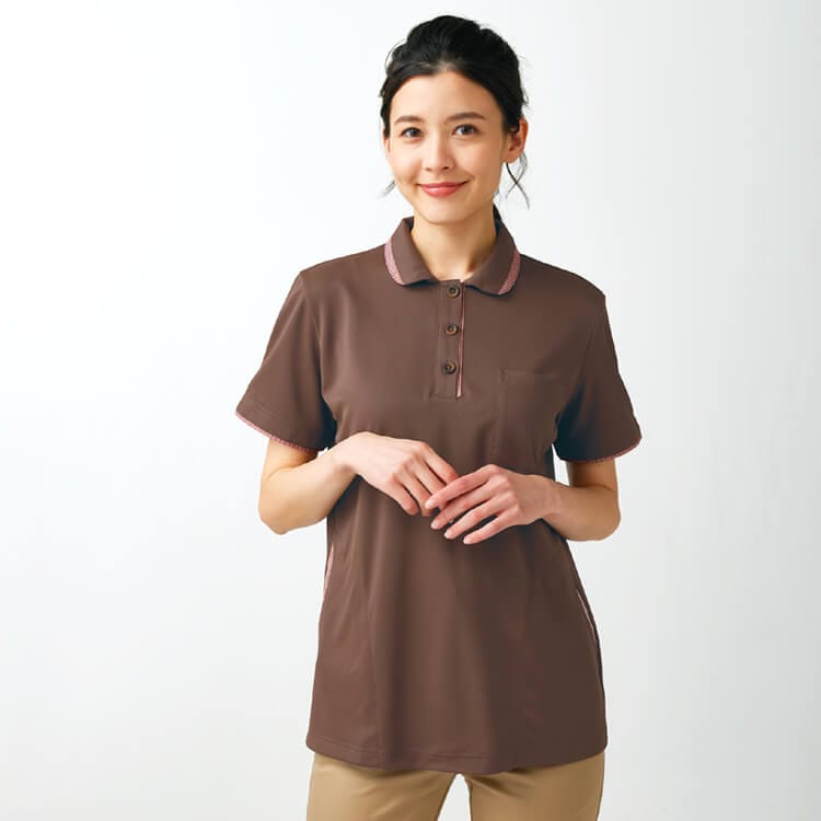 【エステ制服ポロシャツ　レディース】 ブラウン色・制菌加工・透け防止・吸汗速乾・防汚 3色 SS～3L