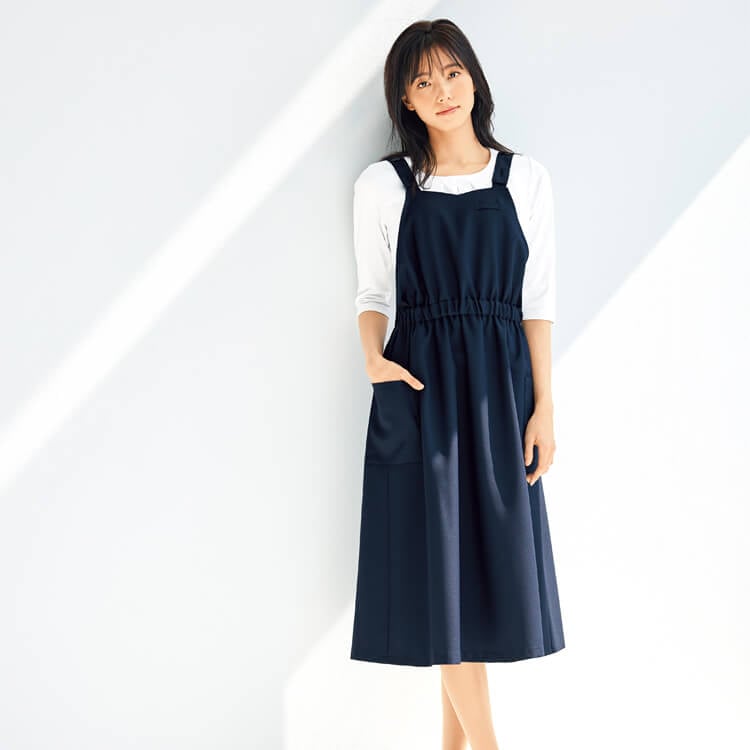 【エプロンドレス】 ストレッチ・吸汗速乾・透け防止  M  L  ネイビー/ブラック