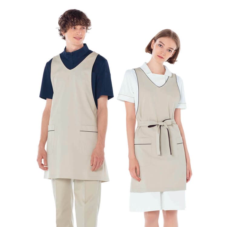 【エステ制服エプロン】 制菌加工・制電・男女兼用 M/L ベージュ