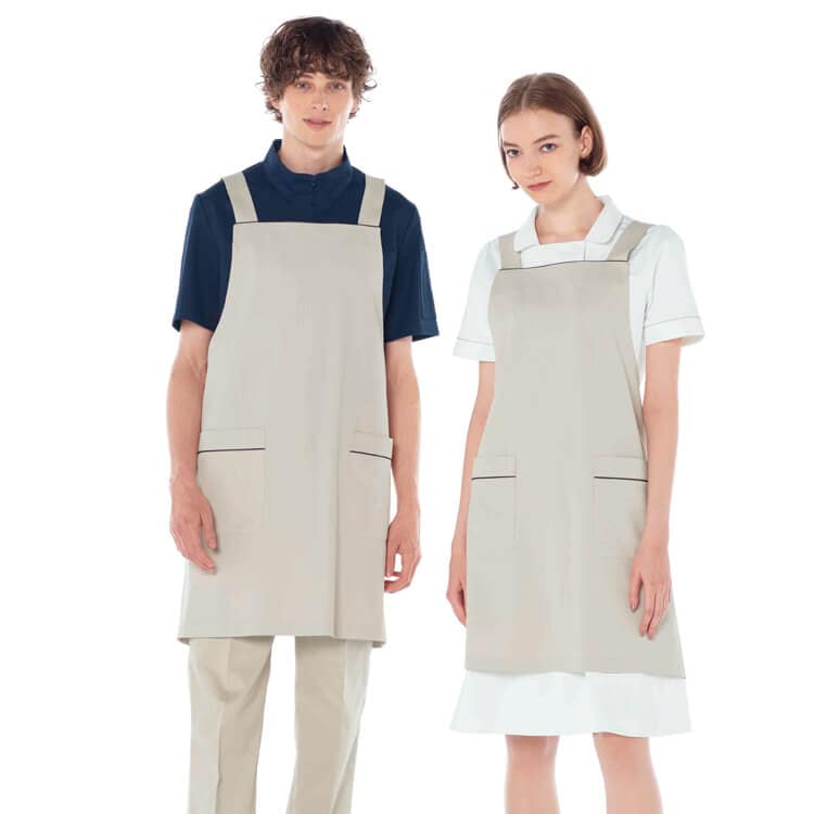 【エステサロン エプロン】 制菌加工・制電・男女兼用 M/L ベージュ /エステティシャン制服