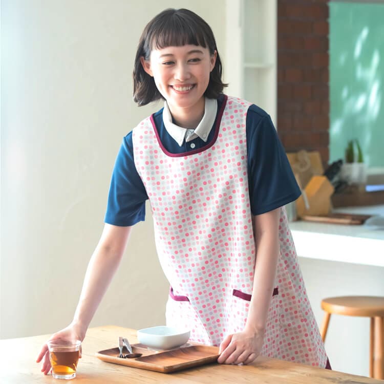 【介助エプロン】 ドット柄・制菌加工 M・L  ブルー  ピンク イエロー  介護士/施設ユニフォーム (SAAKZN911)