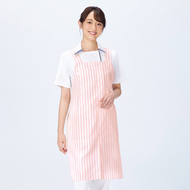 【介護エプロン】 ストライプ柄・制電・工業洗濯可  M・L  ブルー   ピンク/ケアヘルパーユニフォーム (SAAKZN913)