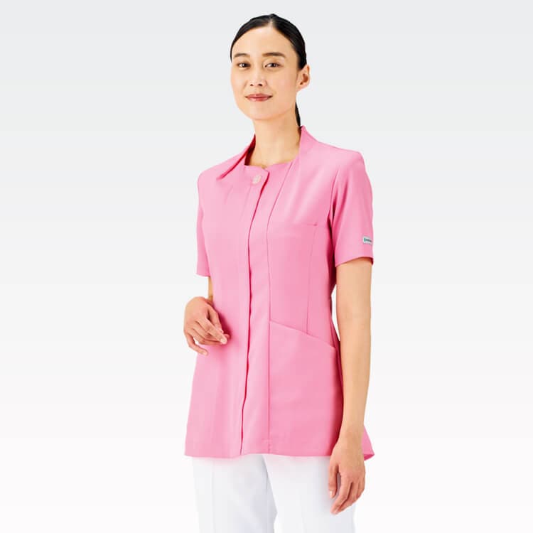 【エステユニフォーム チュニック】 制菌加工・ストレッチ素材・防透け　４色　S～３L　　